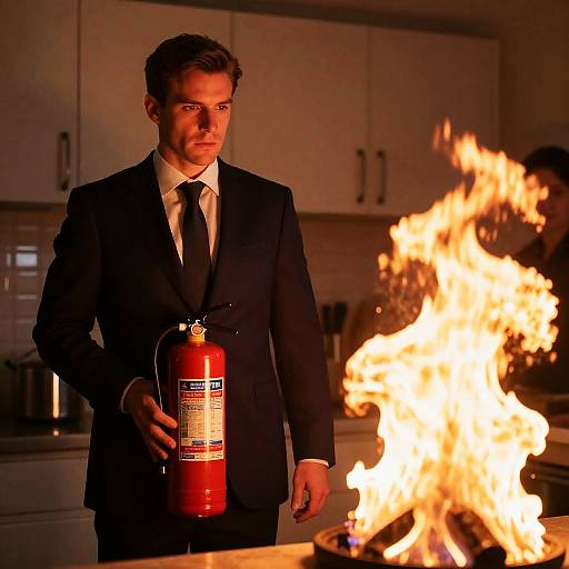 Intense Kitchen Fire Safety Scene