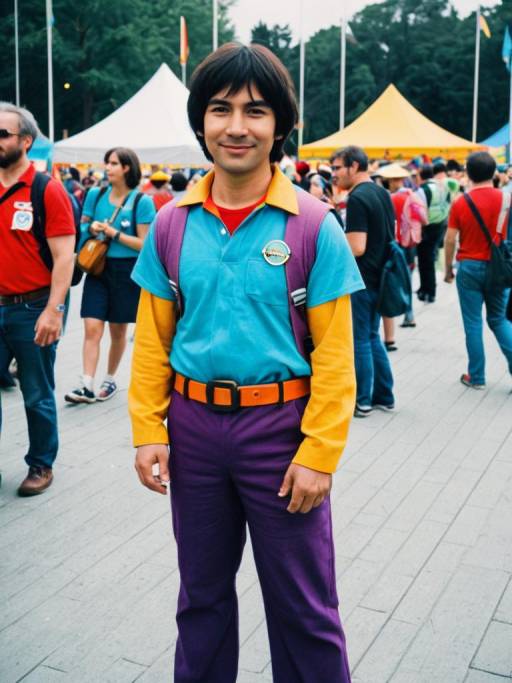 Man in Dora Explorer cosplay costume at festival