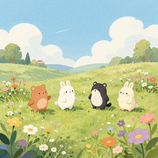 Whimsical Corgi Creatures in Meadow