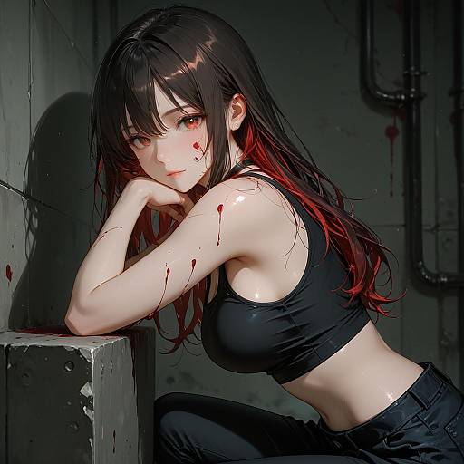 Multicolored Hair Girl with Blood