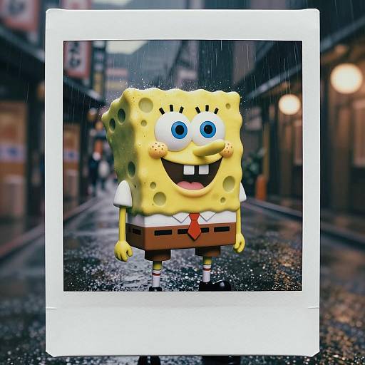 SpongeBob SquarePants Polaroid in Tokyo Rain