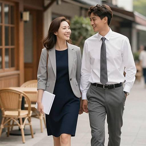 Happy Couple Strolling Down the Street