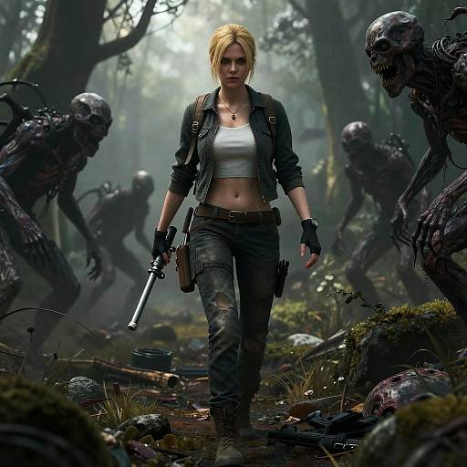 Fierce Blonde in Misty Horror Forest