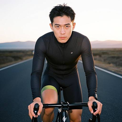 Cyclist at Sunset with Sleek Gear