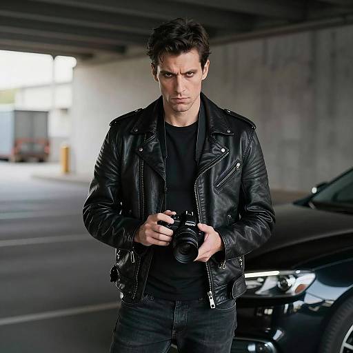 Man with Camera Under Concrete Overpass