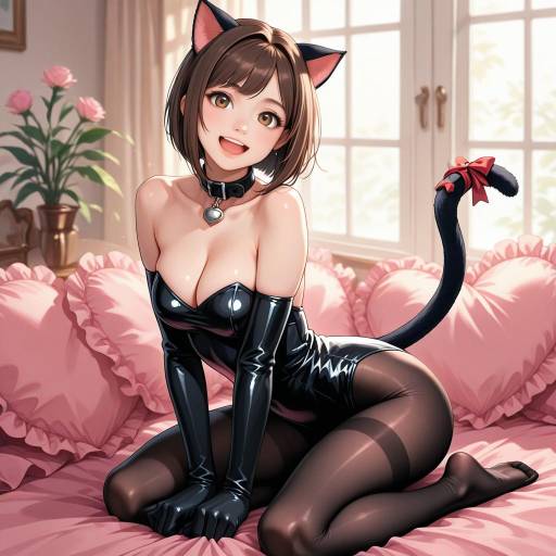 Charming Girl with Cat Ears and Tail