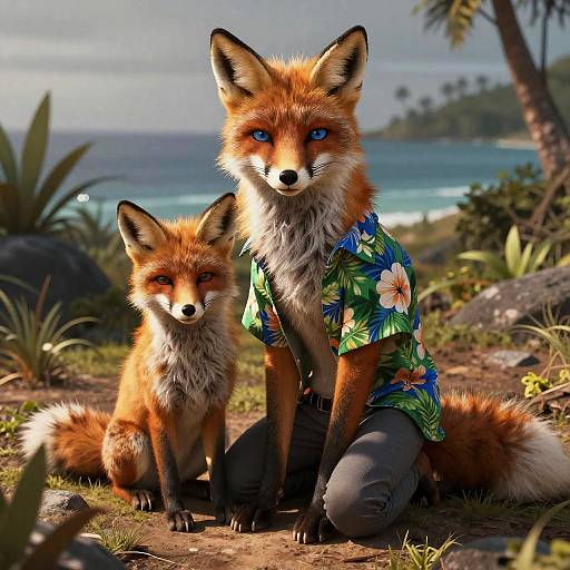 Anthropomorphic Foxes in Tropical Setting