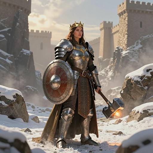 Regal Dwarf Queen in Fantasy Landscape