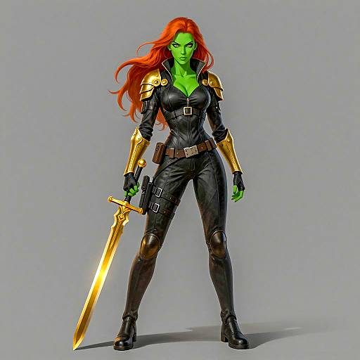 Confident Green-Skinned Warrior in Tactical Armor