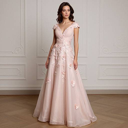 Elegant Woman in Pink Floral Gown