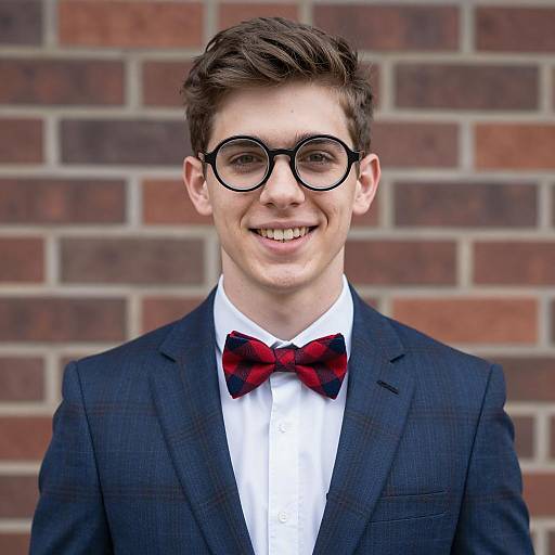 Young Man in Blue Suit and Red Bow Tie
