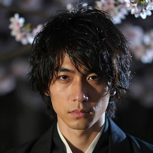 Modern Samurai Hairstyle with Cherry Blossoms