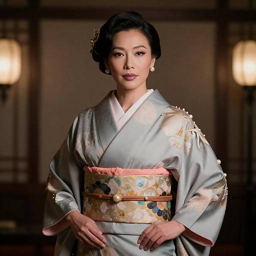 Elegant Transgender Muse in Avant-Garde Kimono