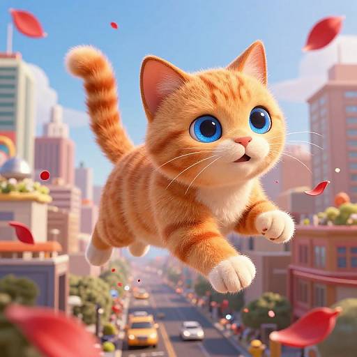 Surreal Orange Tabby Cat in Urban Dreamscape