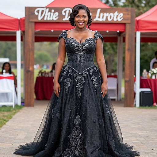 Plus Size Black Bridesmaid in Dark Metallic Costume