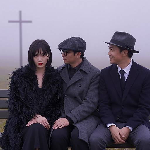 Misty Serenity: A Trio on a Bench