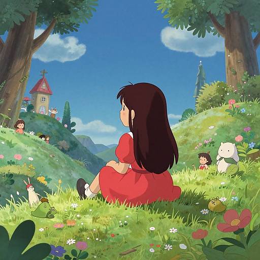 Little Girl Sitting on Magical Hill