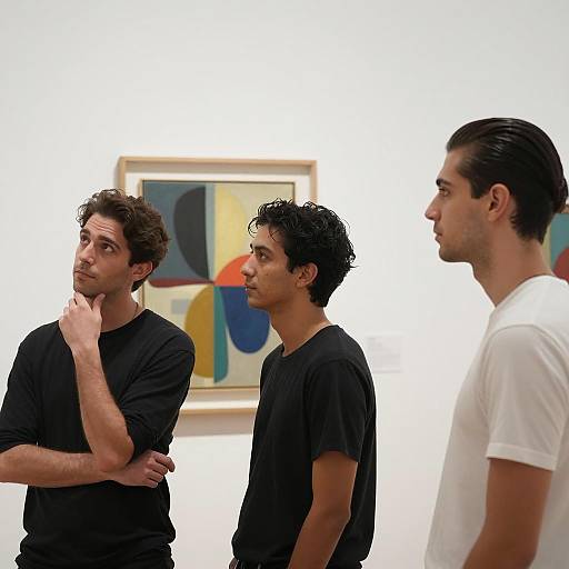 Men in Gallery with Abstract Art