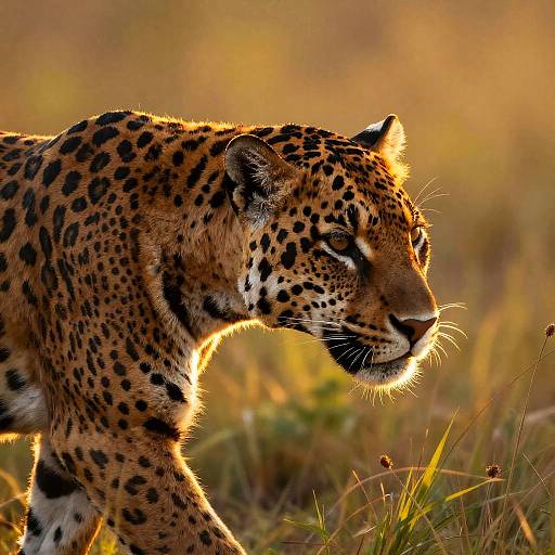 Golden Hour Jaguar in Tall Grass