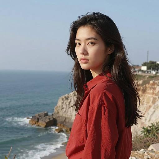 Seaside Portrait of a Woman in Red