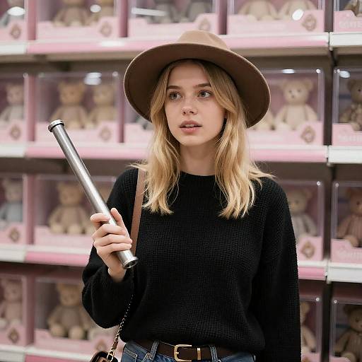 Blonde Woman in Unique Sex Toy Store