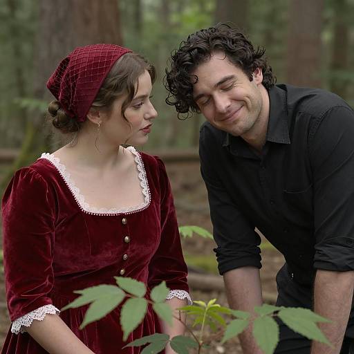 Romantic Encounter in a Forest Setting