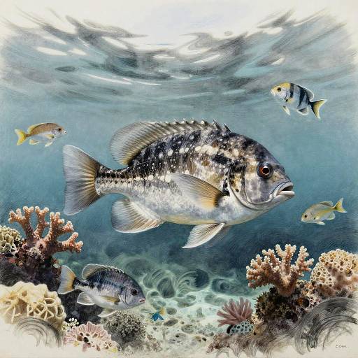 Realistic School of Fish Drawing