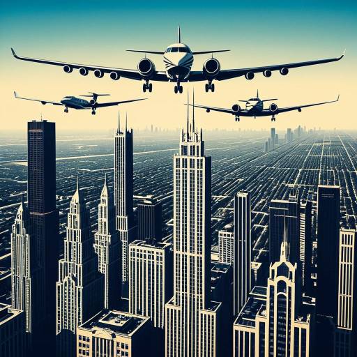 Art Deco Chicago Skyline with Private Jets