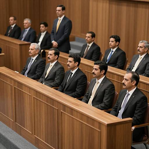 Wooden Courtroom with Men in Suits