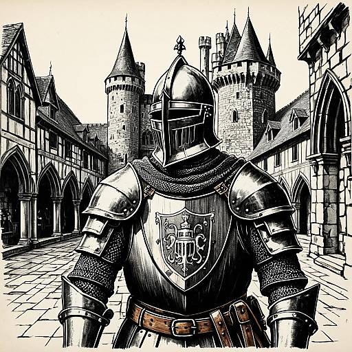 Poised Medieval Knight in Castle Courtyard
