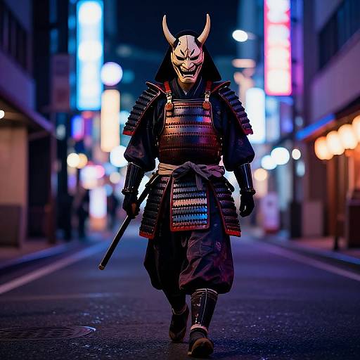 Neon Samurai with Oni Mask