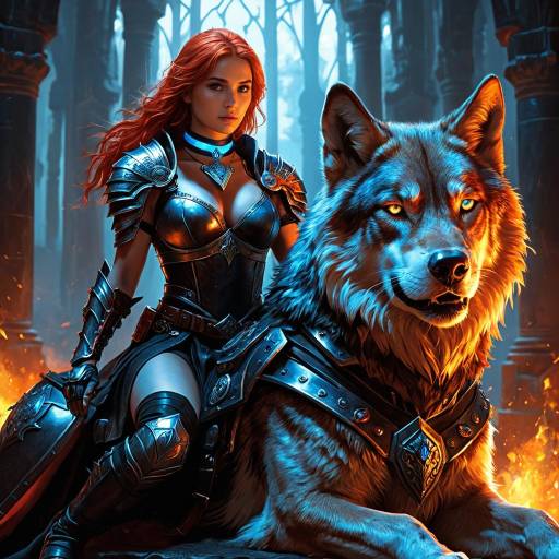 Warrior and Armored Wolf in Digital Art Warrior and Armored Wolf in Digital Art