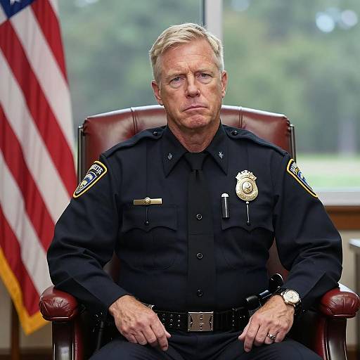 Middle-aged Police Officer in Office