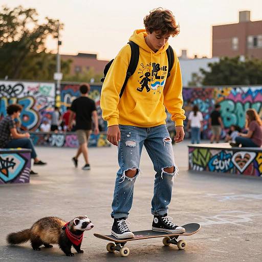 Skateboarder and Ferret at Sunset Park