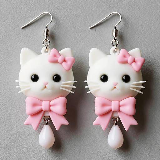 Cute White Cat Earrings with Bows
