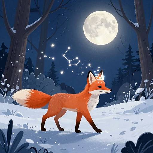 Fox with Constellation Crown in Snow