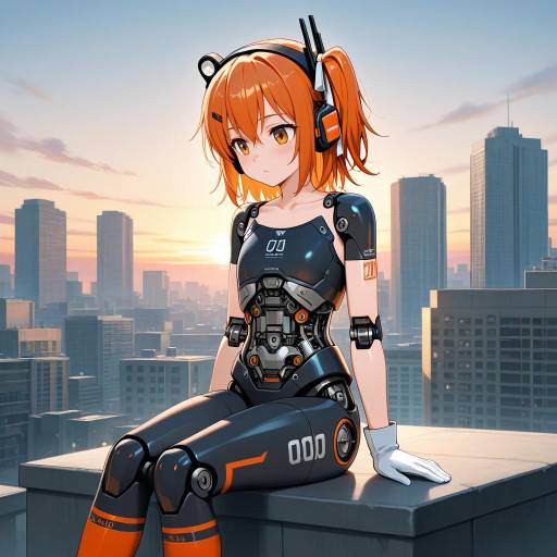 Orange-Haired Android Girl in Twilight