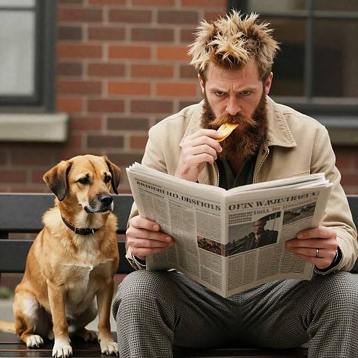 Captivating Scene: Man and Dog Reading