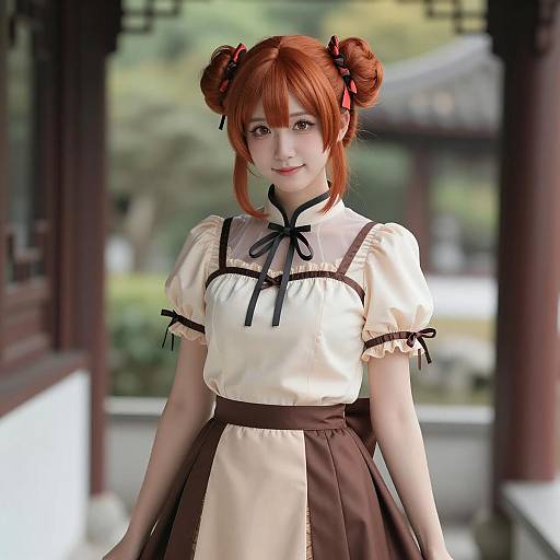 Anime Girl Cosplay in Cream Dress