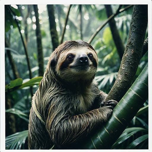 Sleepy Sloth in Humid Jungle Canopy