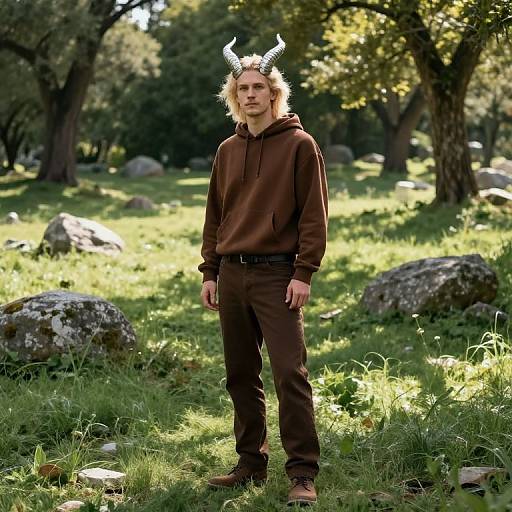 Fantasy Figure in Sunlit Forest