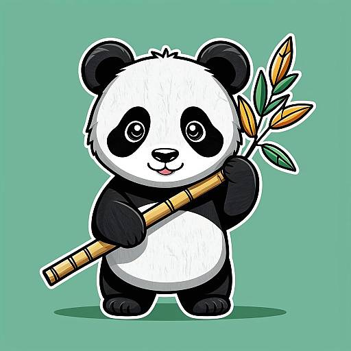 Cute Cartoon Panda Holding Bamboo