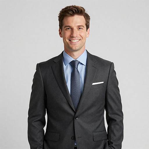 Smiling Businessman in Dark Gray Suit