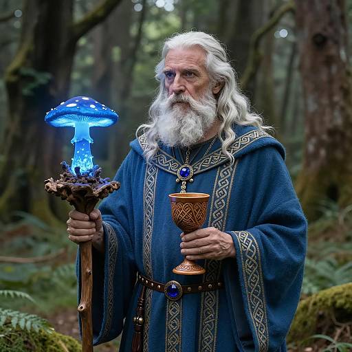 Elderly Celtic Druid with Glowing Mushroom Staff