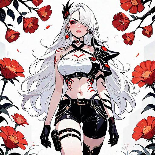 Anime Girl with White Hair and Armor