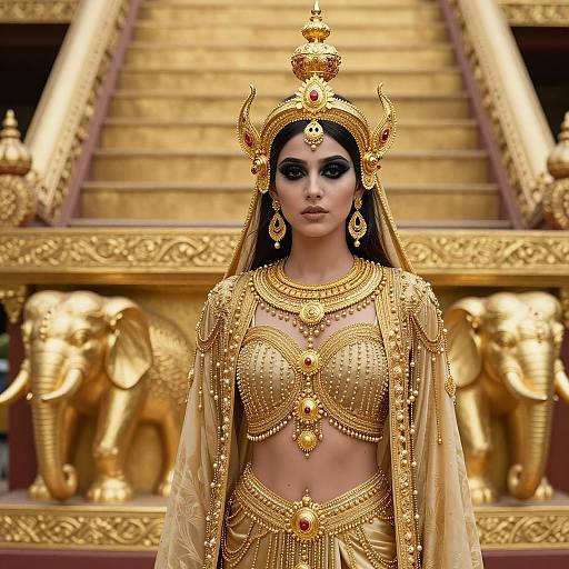Regal Woman Adorned in Gold Headdress