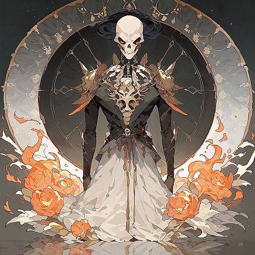 Skeletal Figure with Fiery Illumination