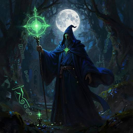 Mystic Wizard in Moonlit Forest
