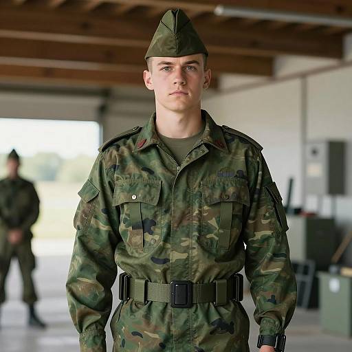 Young Male Soldier in Camouflage Uniform