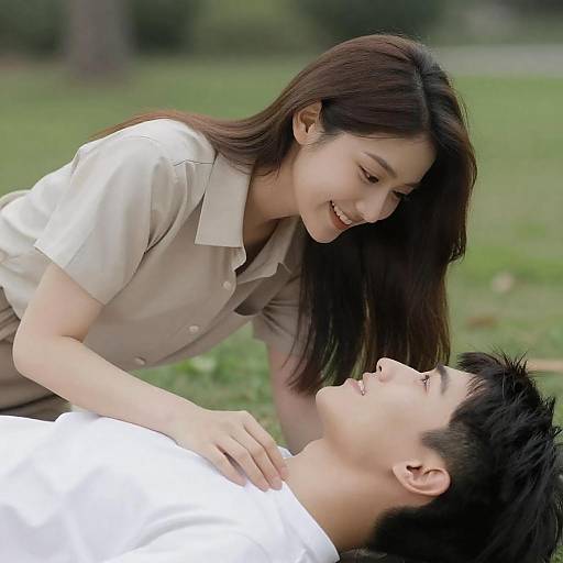 Affectionate Couple in Sunlit Meadow